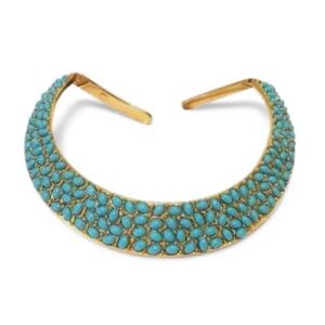 NWT RARE KENNETH JAY LANE TURQUOISE CABOCHON GOLD COLLAR NECKLACE